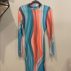 Multicolor Long Sleeve maxi fitted Dress